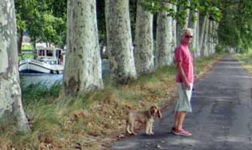 My late hubby with Max, taking a leisurely stroll along the banks of the Canal du Midi.